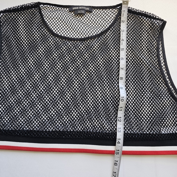 Urban Outfitters NWT Black Mesh Crop Tank Top Red Stripe Y2K Festival Unisex S/M - Picture 10 of 12
